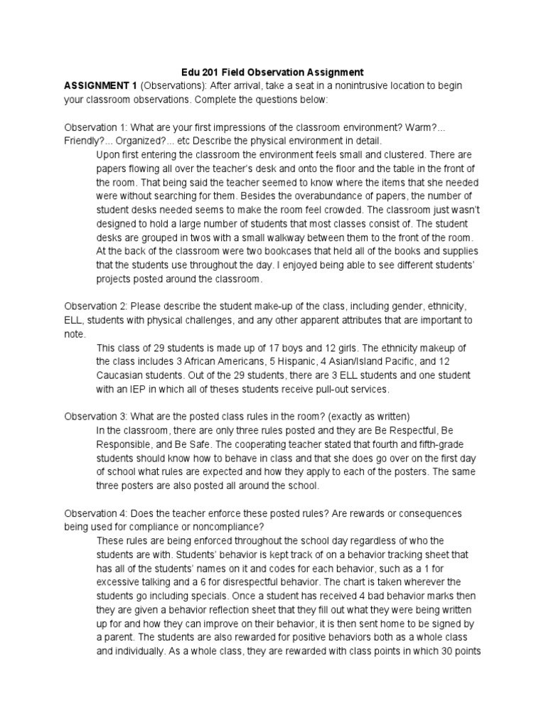 Field Observation Report Template | PDF | Classroom | Inclusion (Education)