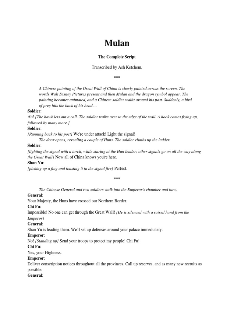 Mulan Revised Script | PDF