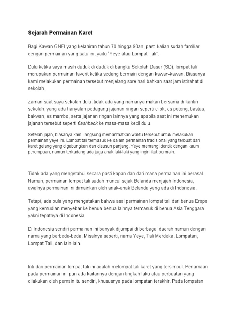 Sejarah Permainan Karet Pdf