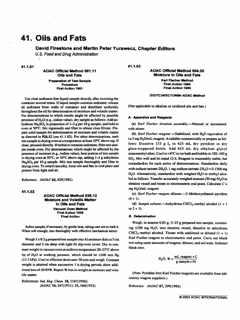 Moisture Content AOAC 984.20 PDF PDF Physical Quantities Chemical