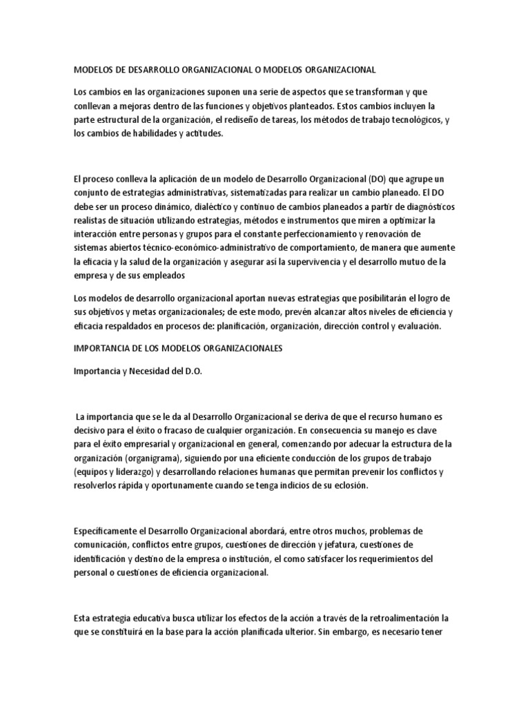 Modelos de Desarrollo Organizacional o Modelos Organizacional | PDF ...