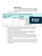 Compliance Statement Form: Ethio Telecom Technical Specification Requirement