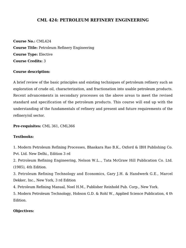 Petroleum Refinery Engineering Course | PDF | Oil Refinery | Petroleum