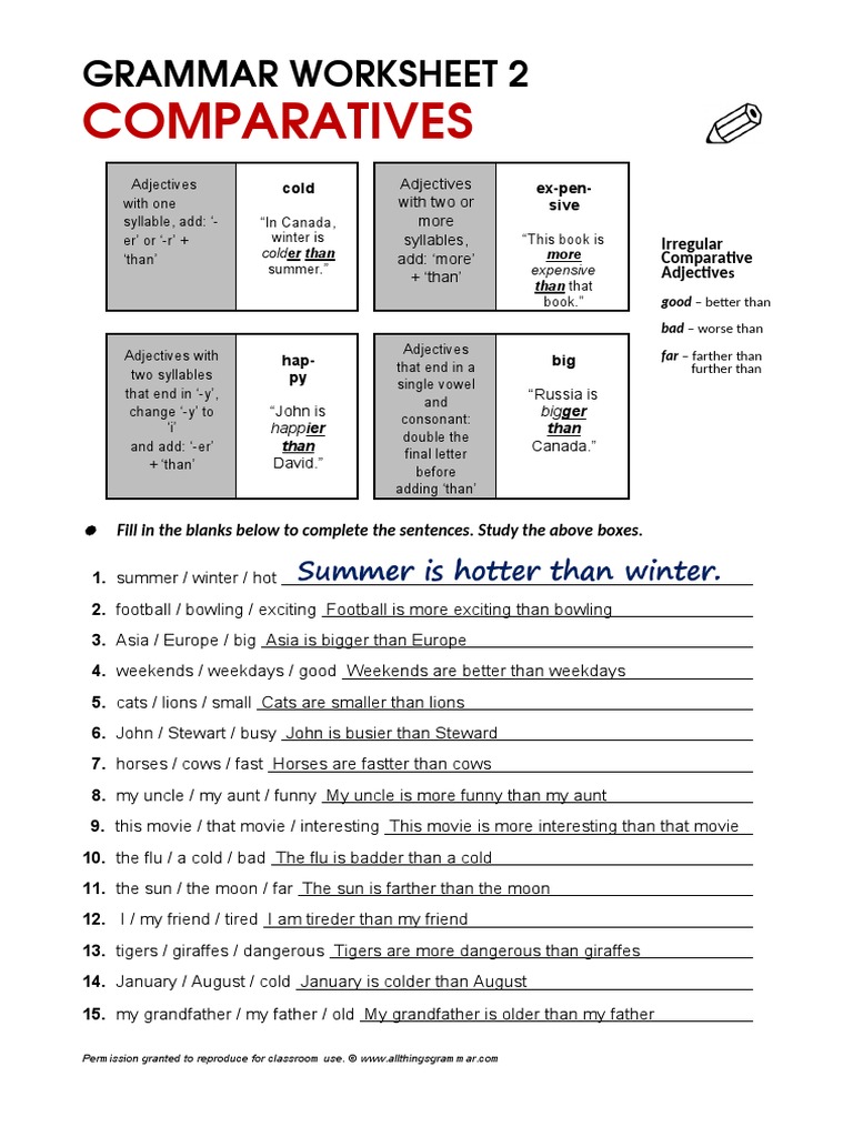 Comparatives: Grammar Worksheet 2 | PDF | Language Families | Human ...