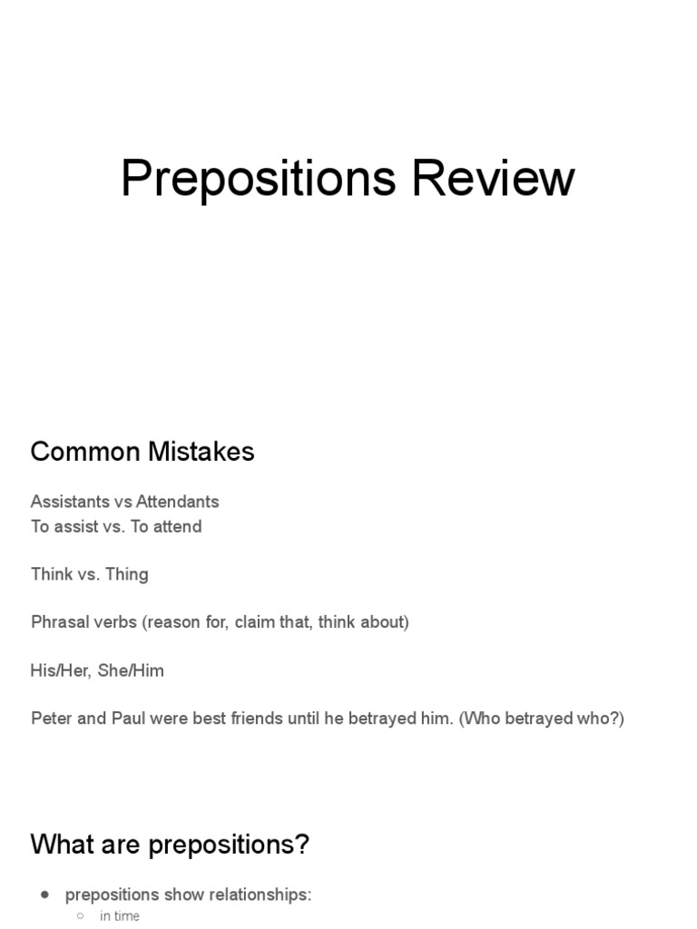 Prepositions: Usage and Common Errors | PDF | Preposition And ...