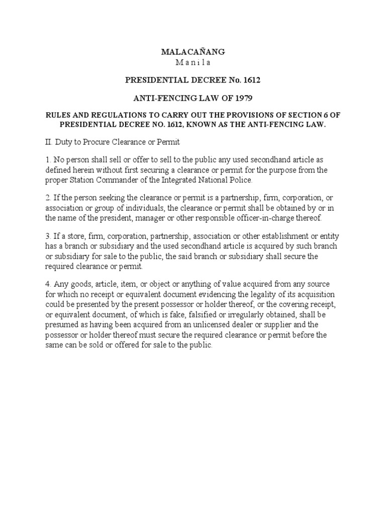 Anti-Fencing Law Regulations 1979 | PDF | Law