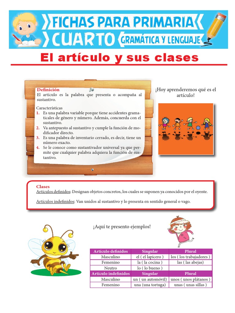 El Artículo y Sus Clases para Cuarto Grado de Primaria | PDF ...