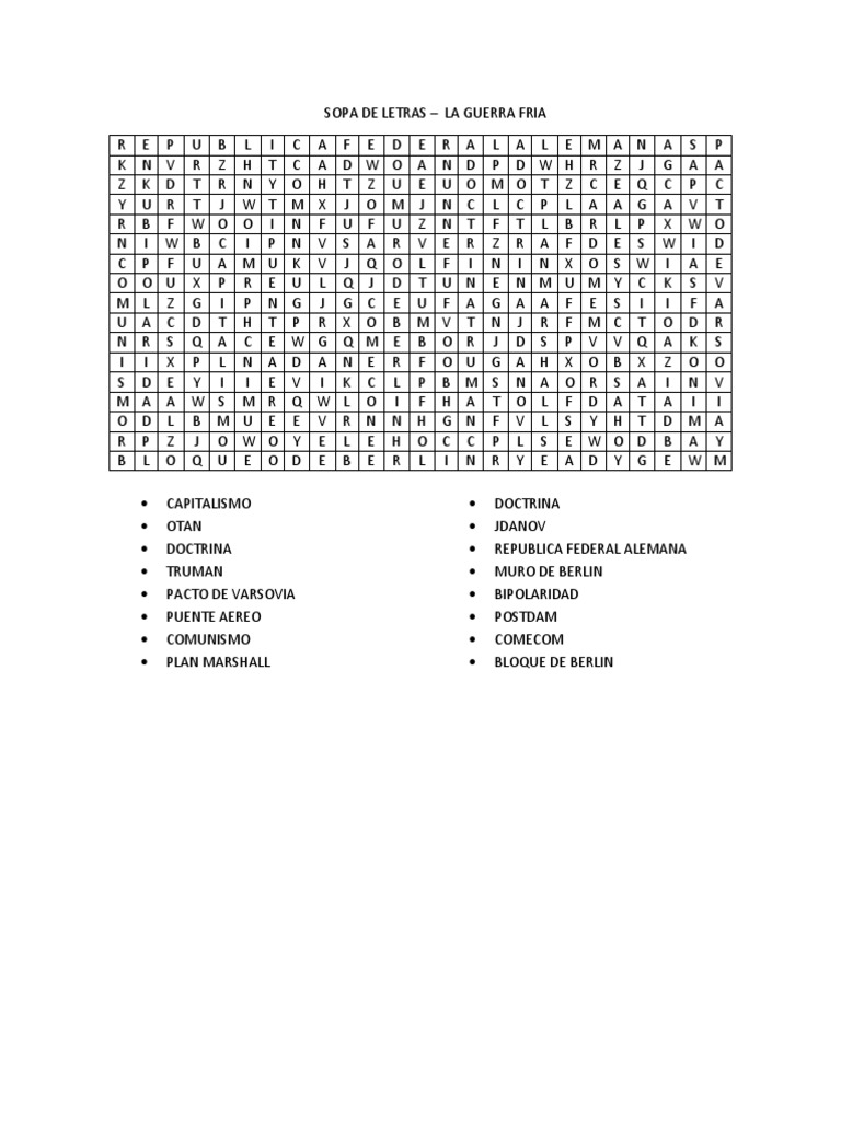 Sopa de Letras: La Guerra Fría | PDF