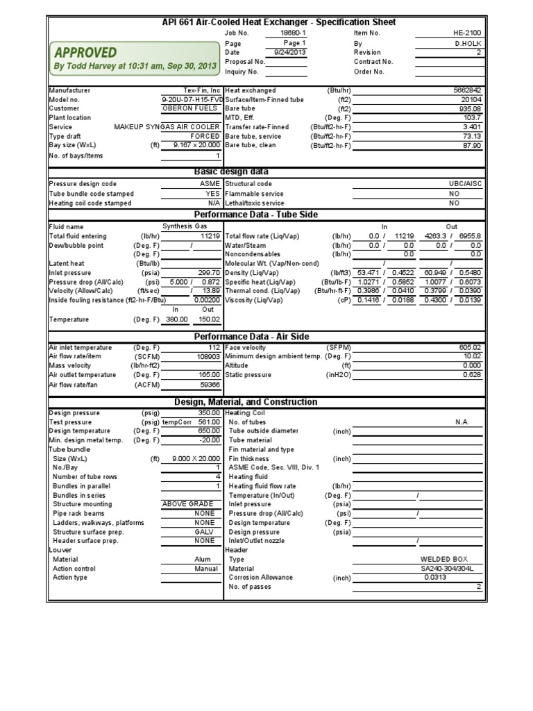 API 661 Air-Cooled Heat Exchanger Specs | PDF | Heat Exchanger | Flow ...