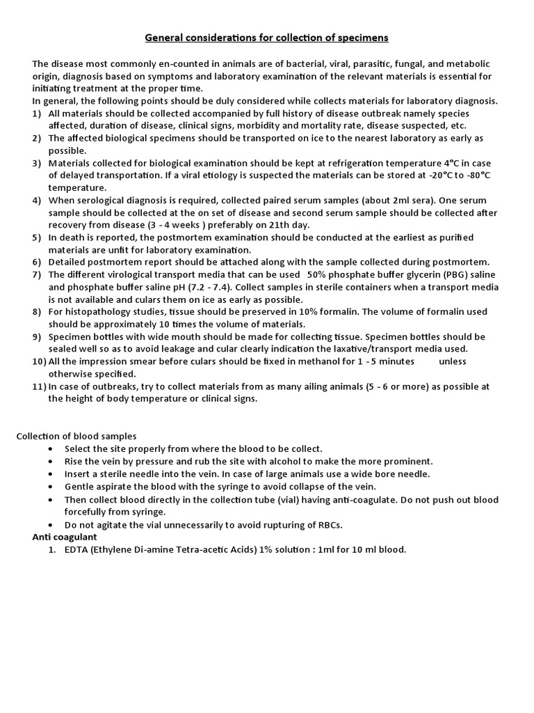 Guidelines for Specimen Collection | PDF | Blood | Medical Specialties