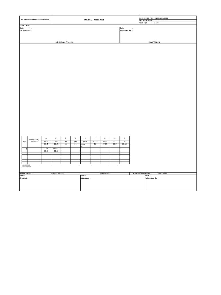 Inspection Sheet 2 | PDF | Tools | Metalworking