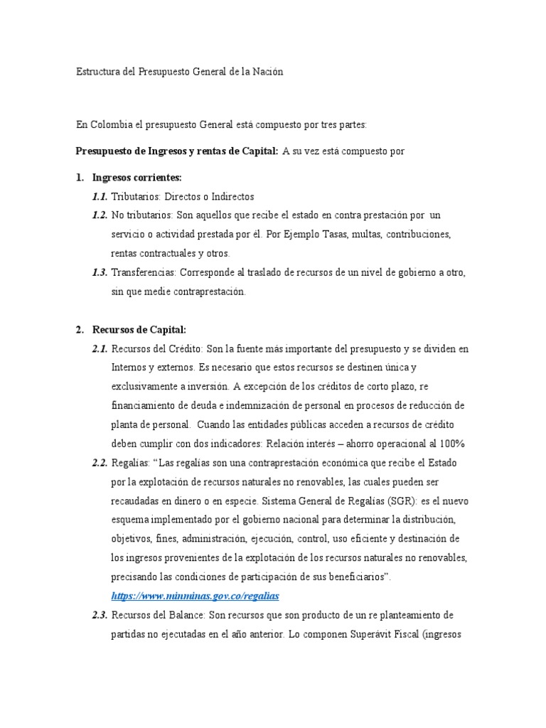 Estructura Del Presupuesto General de La Nación | PDF | Presupuesto ...