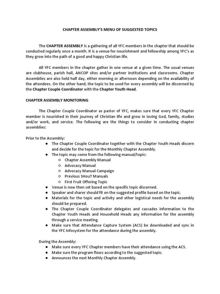 YFC Chapter Assembly Guidelines | PDF | Career & Growth | Business