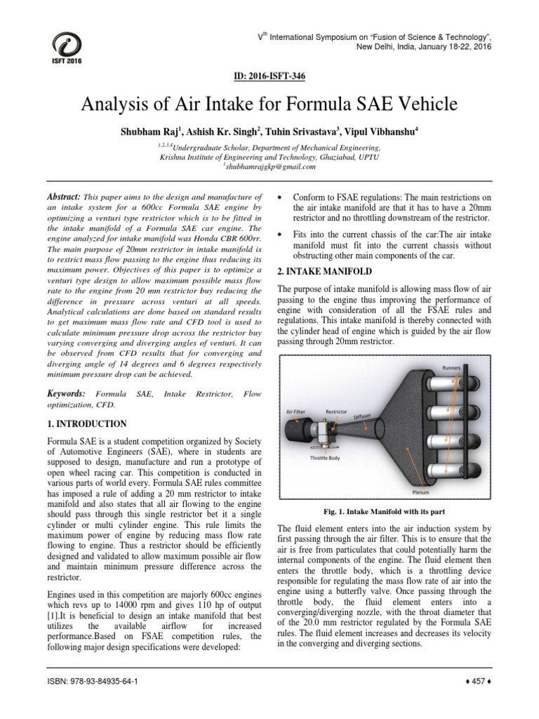 FSAE Intake Design with 20mm Restrictor | PDF | Throttle | Compressible ...