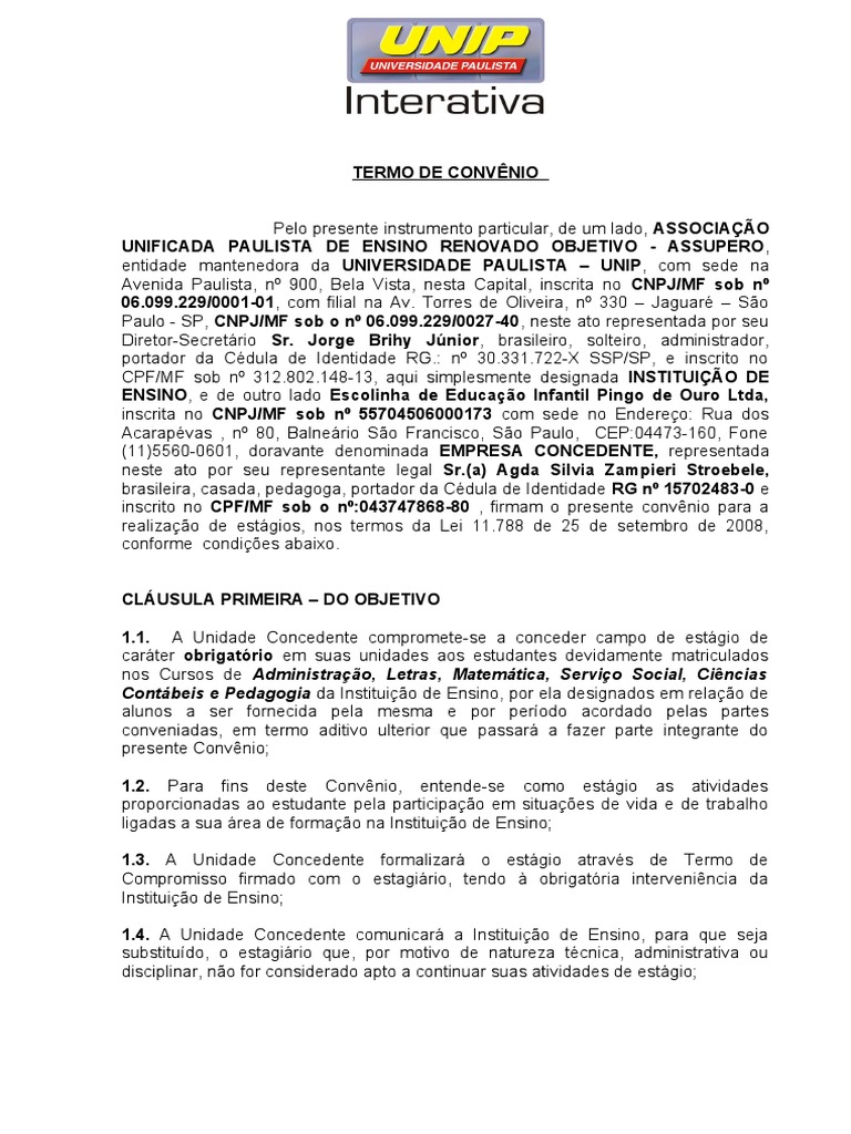 Estágio Obrigatório - Acordo de Cooperação, PDF, Estágio