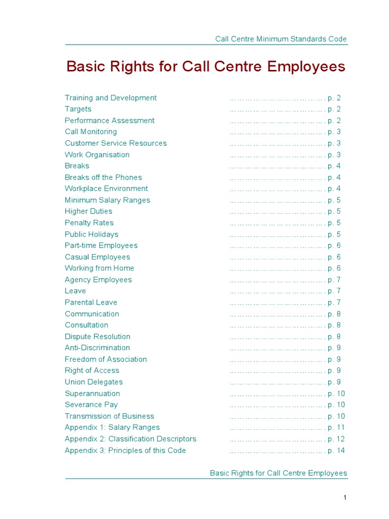 Call Centre Minimum Standards Code | PDF | Employment | Overtime