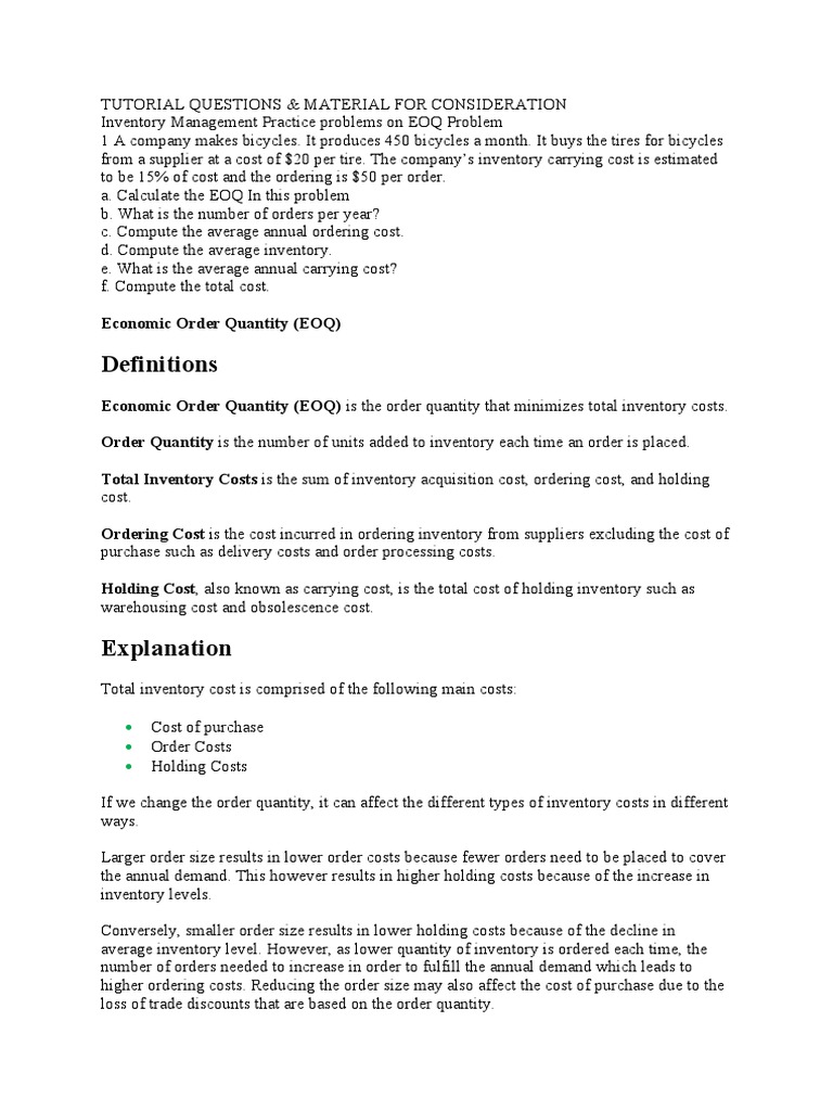 EOQ Practice Problems and Solutions | PDF