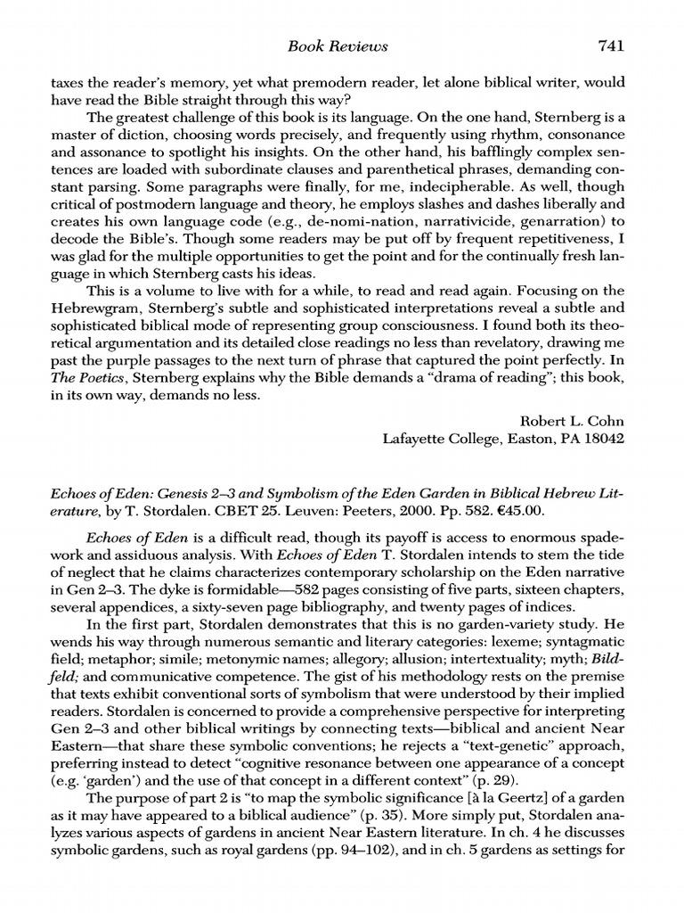 T. Stordalen, Echoes of Eden: Genesis 2-3 and Symbolism of The