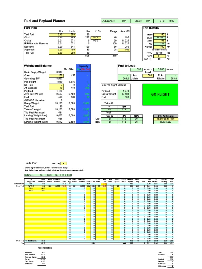 Fuel and Payload Planner Fuel Plan Trip Details PDF Aviation