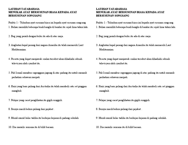 Latihan Ayat Songsang Pdf