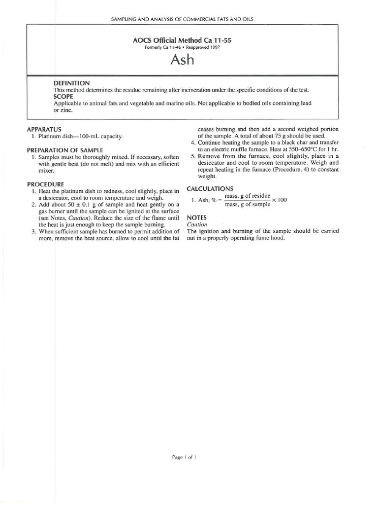 AOCS Ca 11-55 Ash PDF | PDF