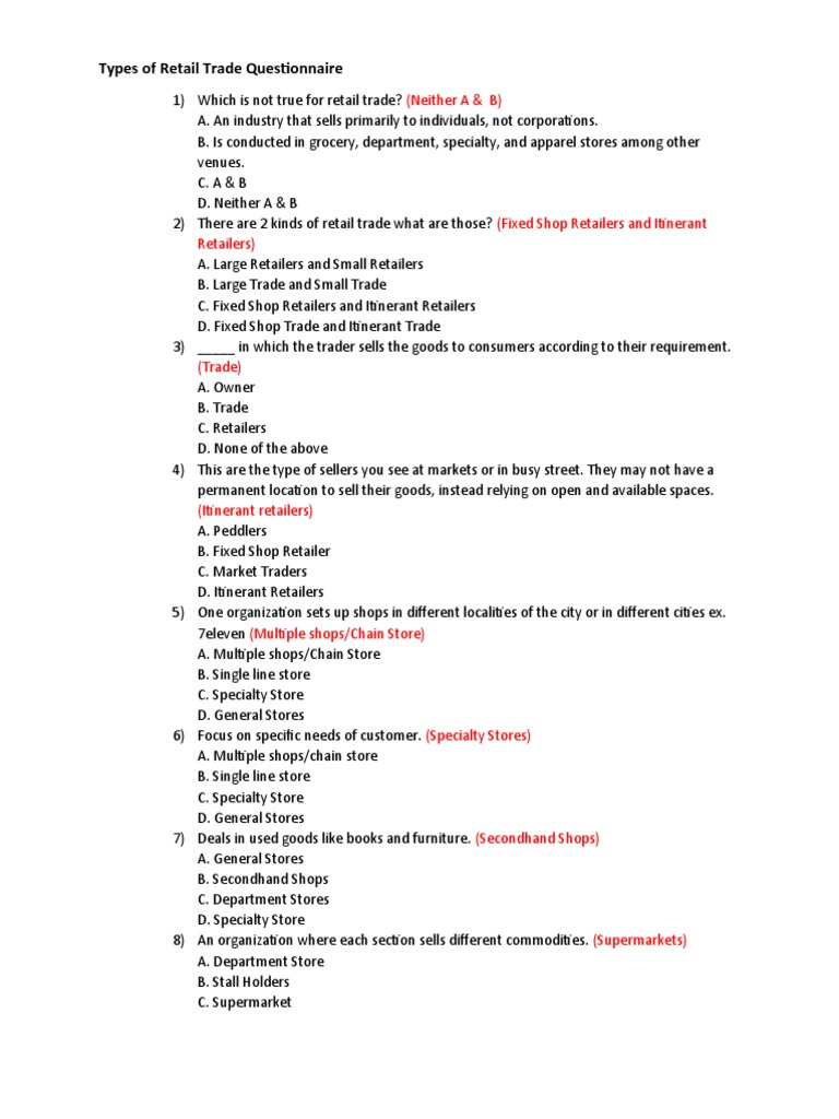 Types of Retail Trade Kuya PDF Retail Supermarket