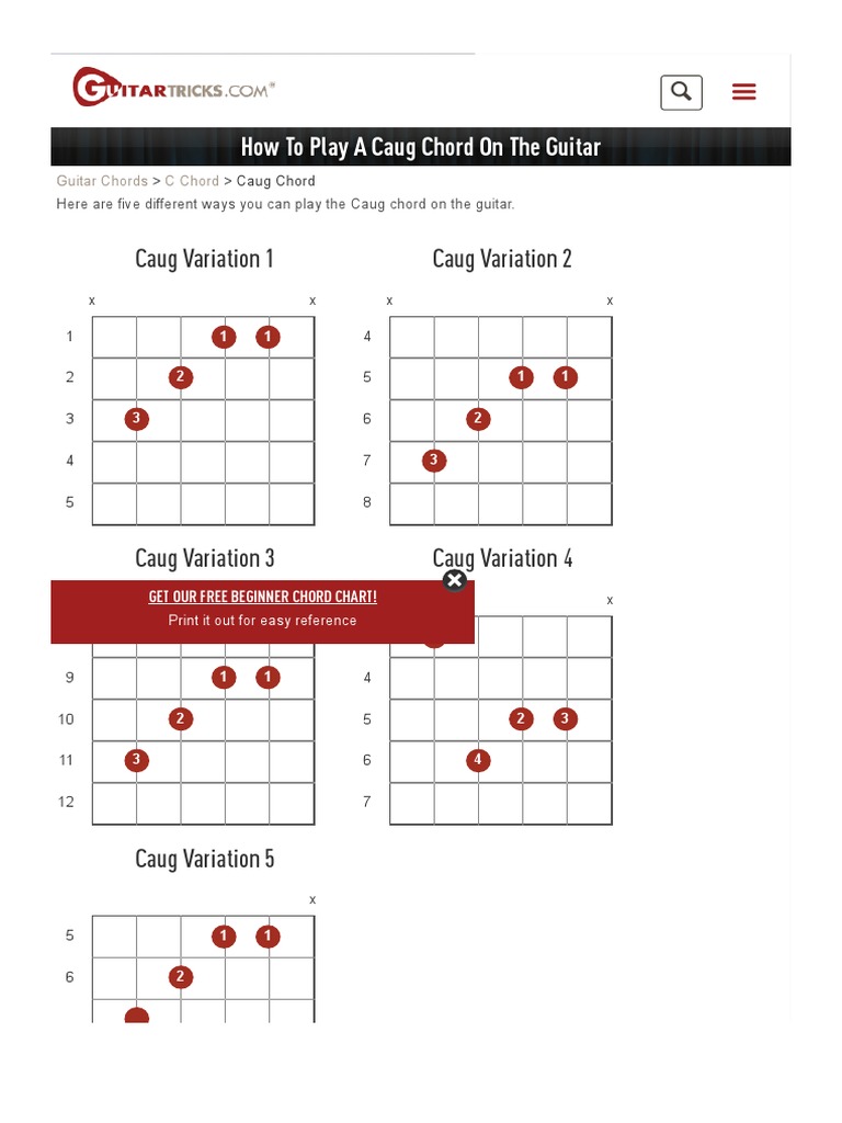 Caug Chord Chart How To Play A Caug Chord On The Guitar