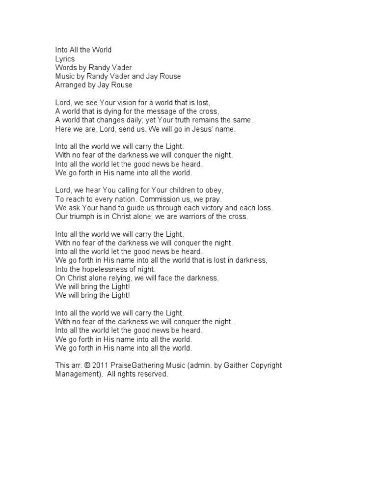 Into All The World Lyrics Pdf