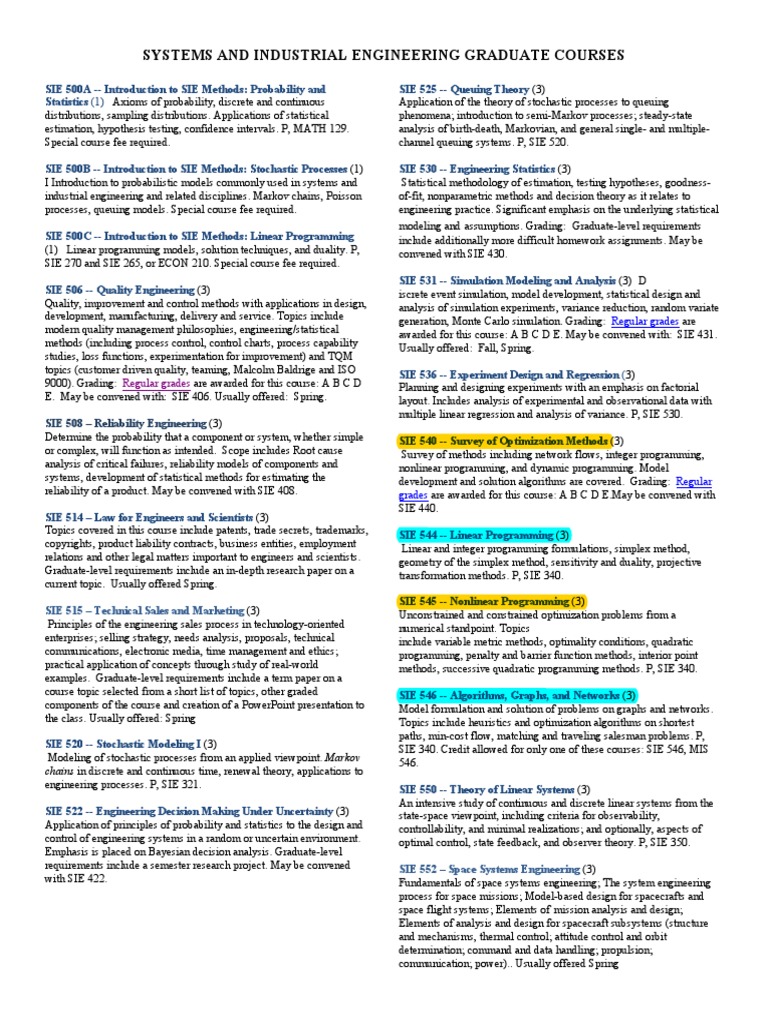 Sie Graduate Course Descriptions - 09212016 | PDF | Mathematical ...