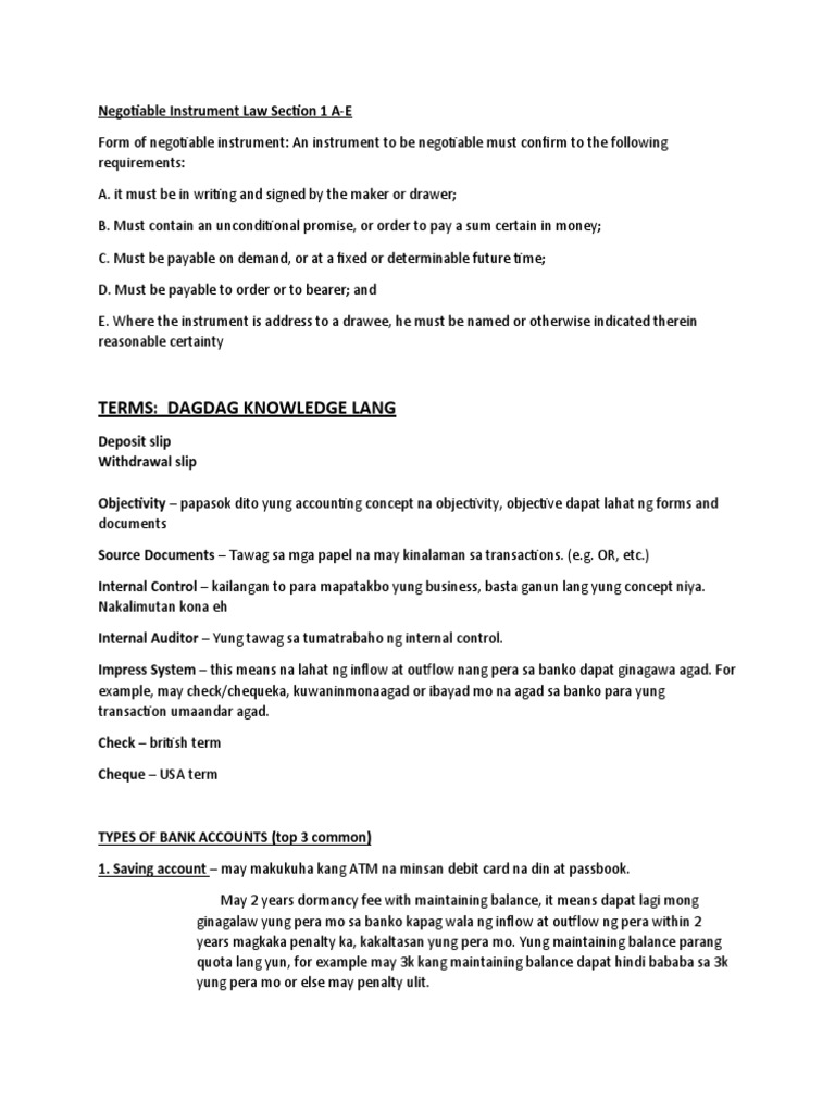 Negotiable Instrument Law Overview | PDF | Taxes | Transaction Account
