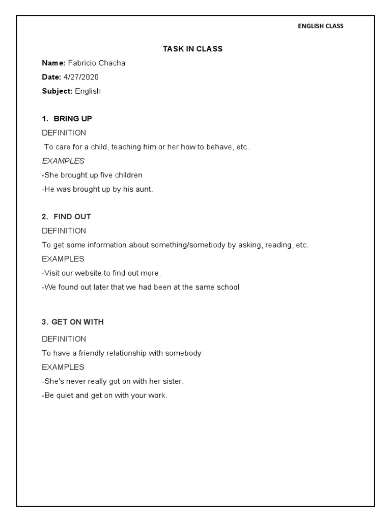 Task in Class Name: Fabricio Chacha Date: 4/27/2020 Subject: English ...