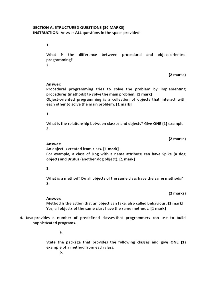 Section A: Structured Questions (80 Marks) INSTRUCTION: Answer ALL ...