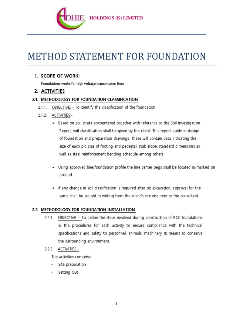Foundation Construction Method Statement | PDF | Construction Aggregate ...