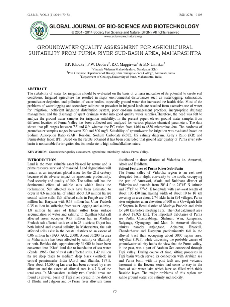 Groundwater Quality for Irrigation in Purna | PDF | Correlation And ...