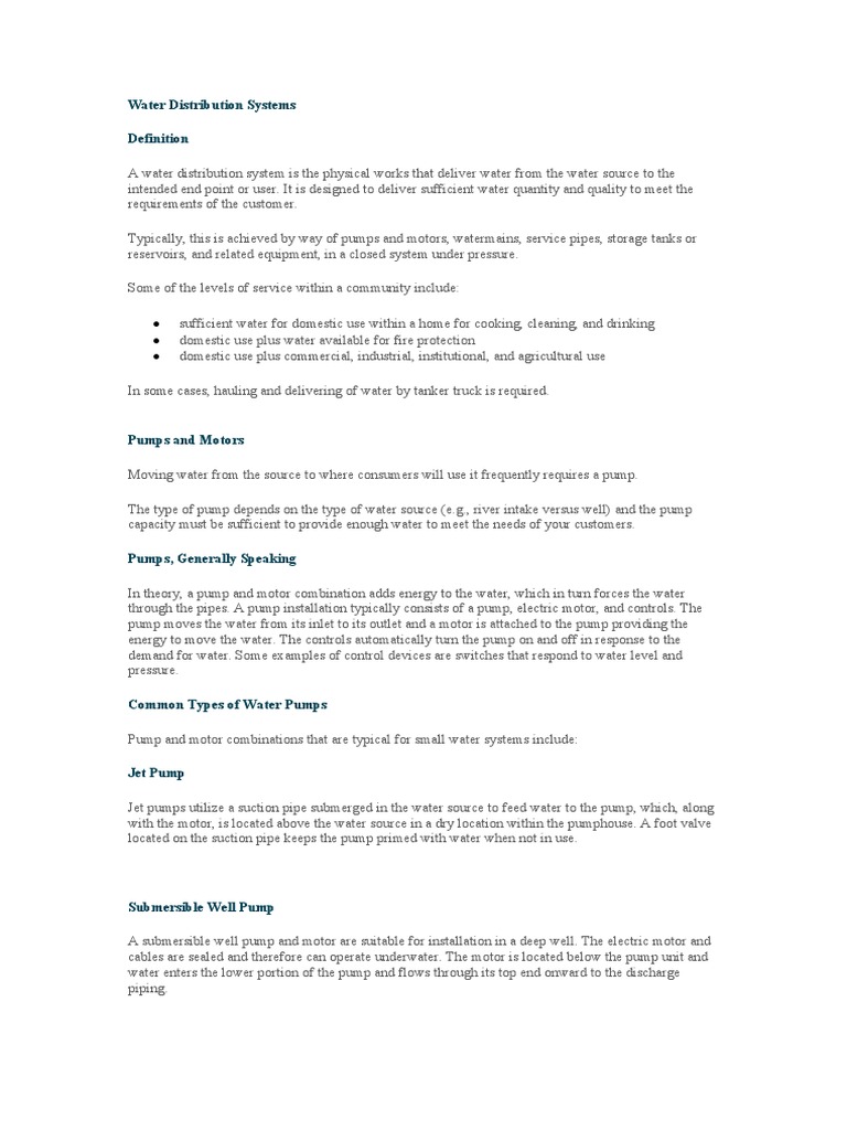 Overview of Water Distribution Systems | PDF | Pump | Pipe (Fluid ...