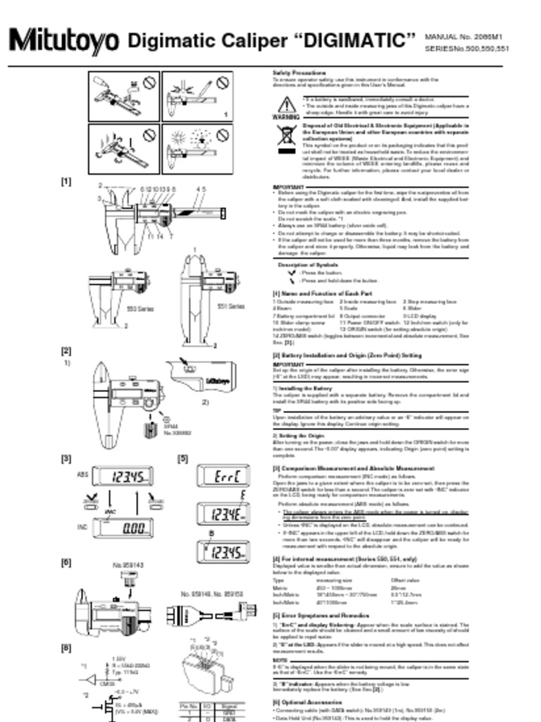 Mitutoyo absolute digimatic caliper manual deals