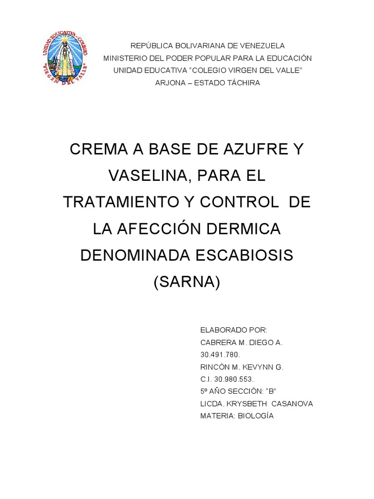 Tratamiento tópico de la escabiosis con azufre precipitado en