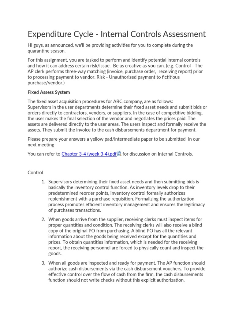 Expenditure Cycle Internal Controls Guide | PDF | Internal Control ...