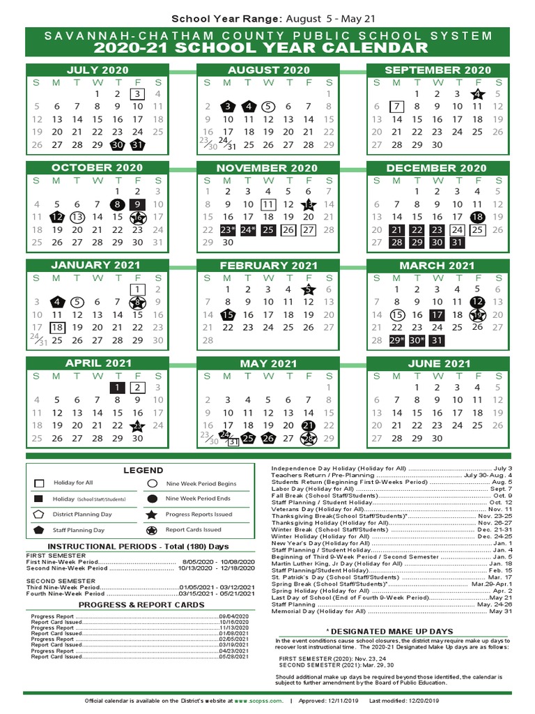 20-21 Sccps Calendar | PDF | Academic Term | Observances