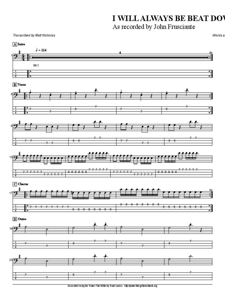 John Frusciante I Will Always Be Beat Down Bass Pdf Musical Forms