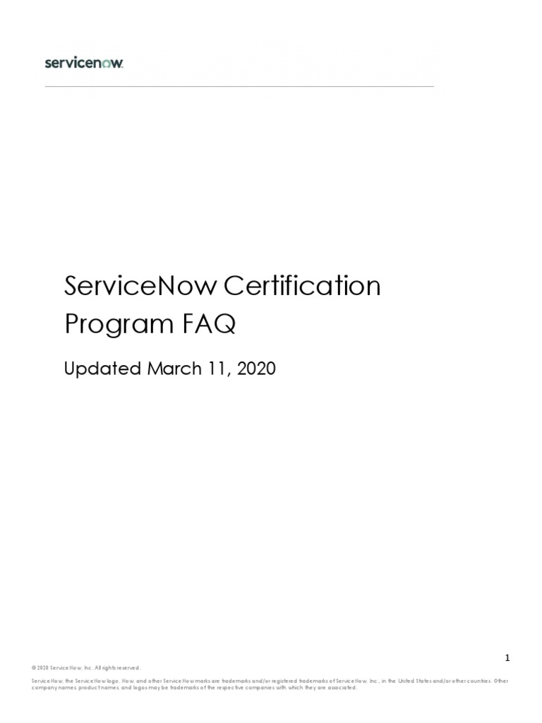 Servicenow Certification Program Faq: Updated March 11, 2020 | PDF ...