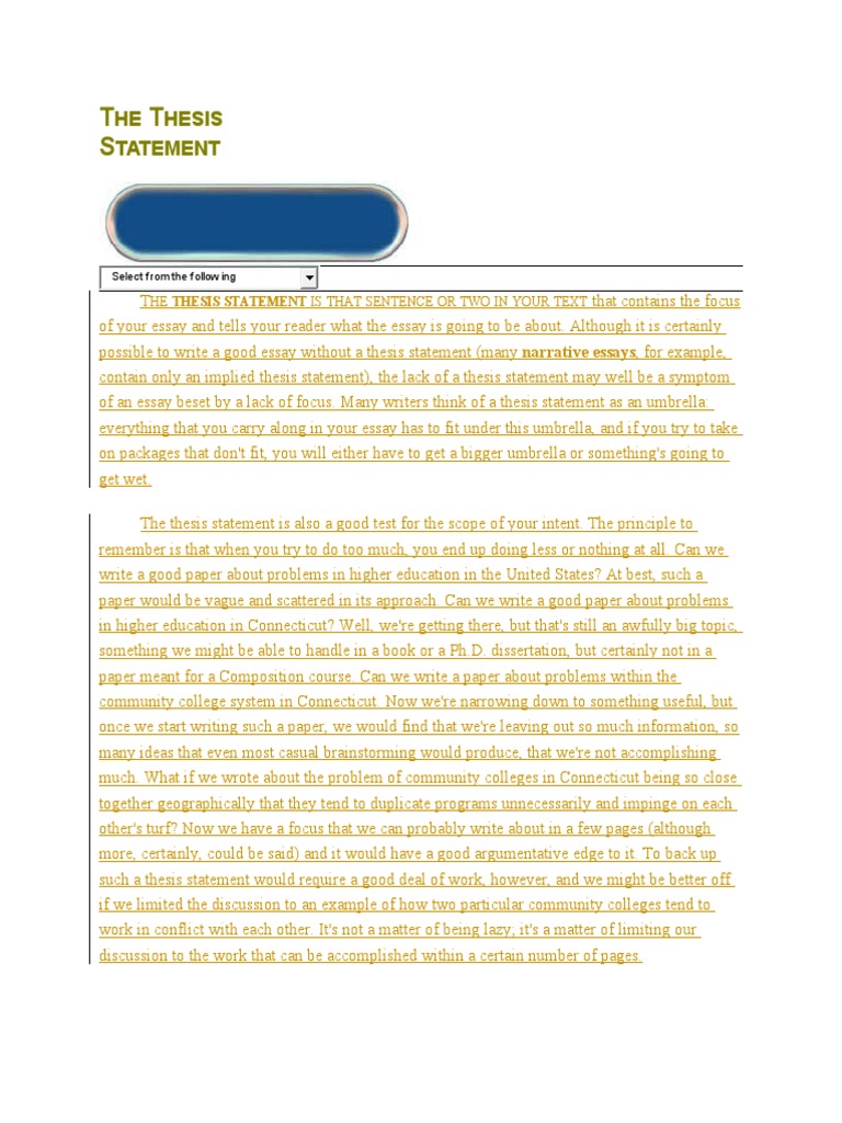 Understanding Thesis Statements in Essays | PDF | Essays | Thesis