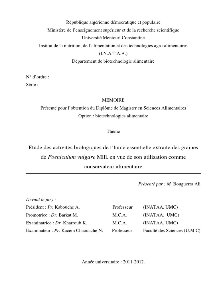 Activité Biologique de Foenu  PDF  Huile essentielle  Aromathérapie