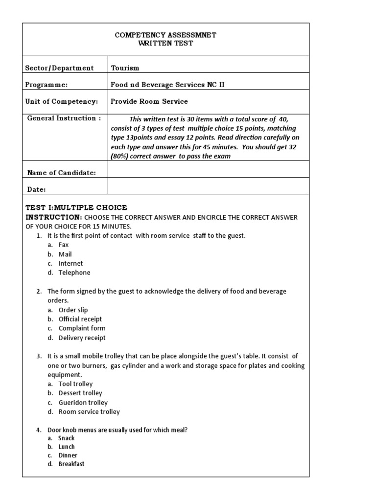 Competency Written Test PDF Eating Behaviors Of Humans