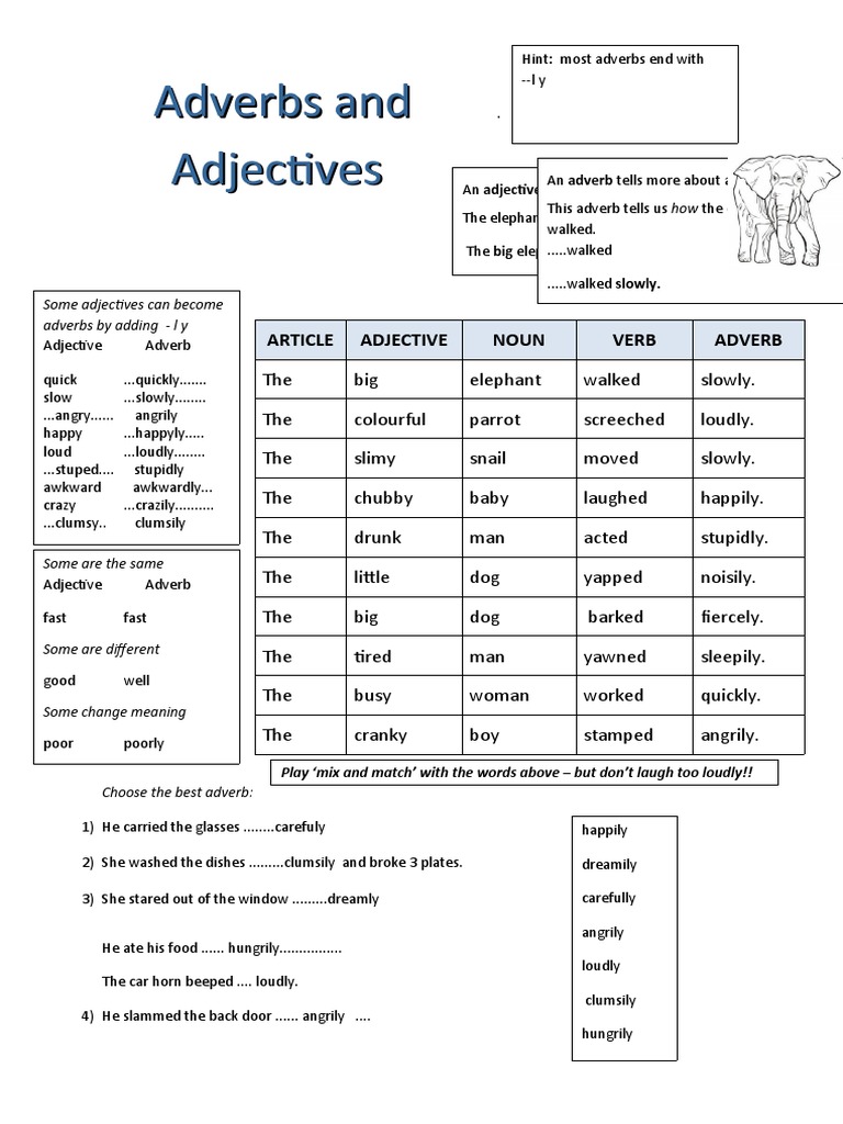 Adjective Adverb Worksheets Pdf
