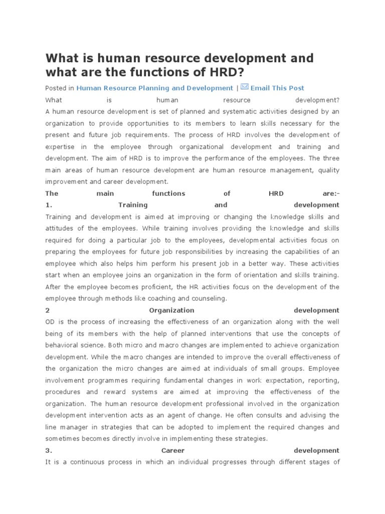 What Is Human Resource Development and What Are The Functions of HRD
