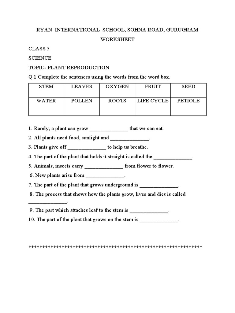 Class 5 Science Ch 1 Wrk 1
