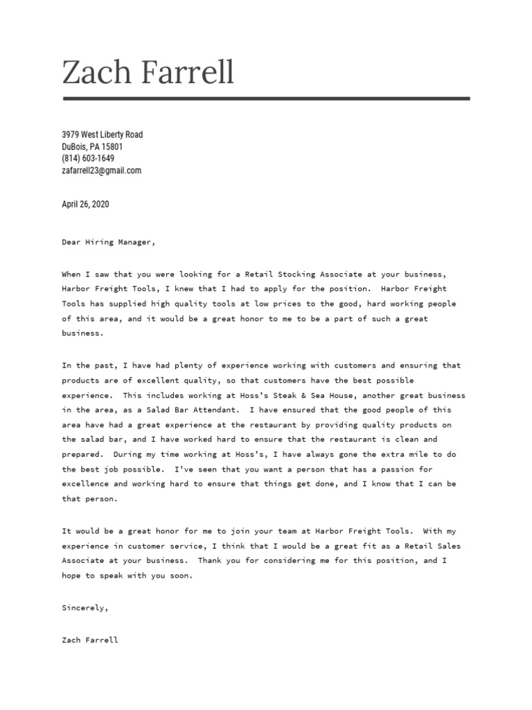 Retail Stocking Associate Cover Letter | PDF | Career & Growth | Business