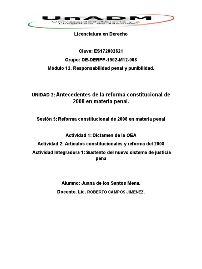 Antecedentes de La Reforma Constitucional de 2008 en Materia Penal ...