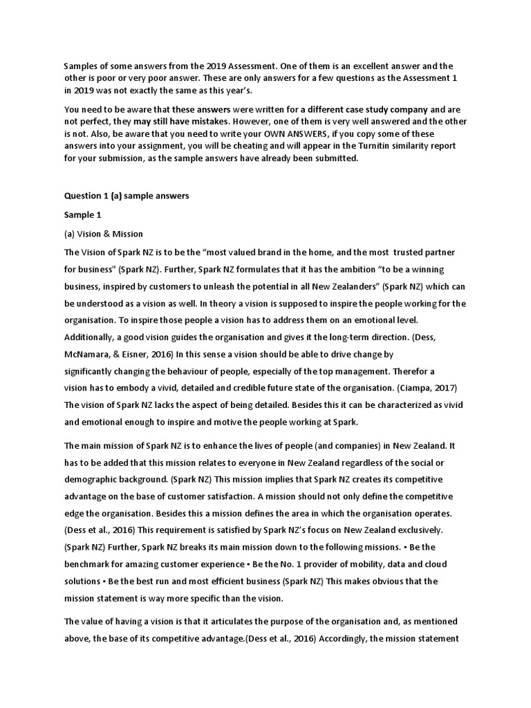 Spark NZ 2019 Assessment Answer Samples | PDF | Profit (Economics ...